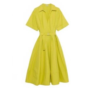 SIMKHAI Deanna Faille Belted Collared Midi Dress